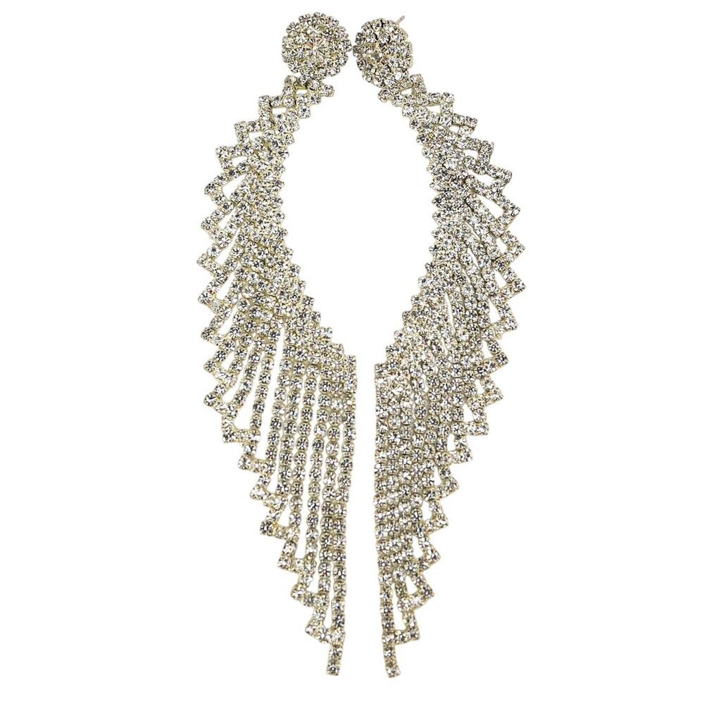 6" MCM Waterfall Wing Rhinestone Chandelier Earrings Statement Shoulder Dusters